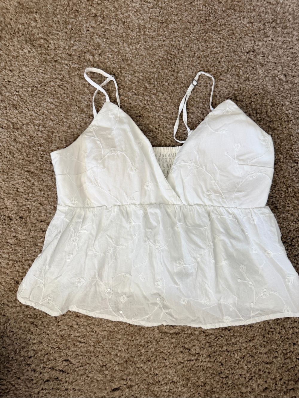 Hollister White Embroidered Spaghetti Strap Peplum Camisole